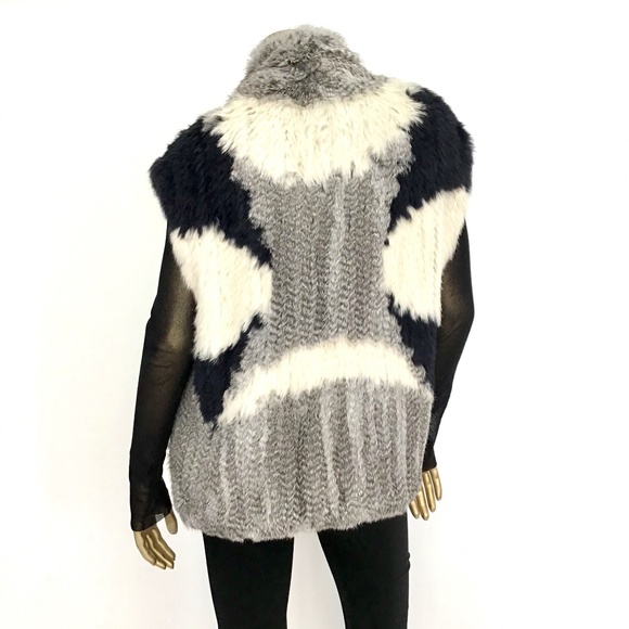VINCE 100% REAL RABBIT FUR COLORBLOCK VEST SZ M/L - Picture 3 of 7
